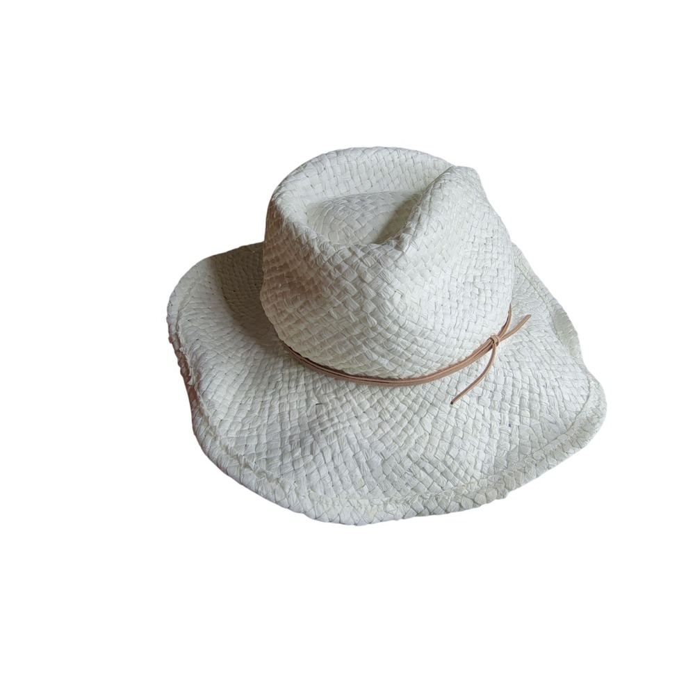 NWOT New Treasure Bond Straw Cowboy Sun Hat White Brown Leather Ribbon ONE SIZE